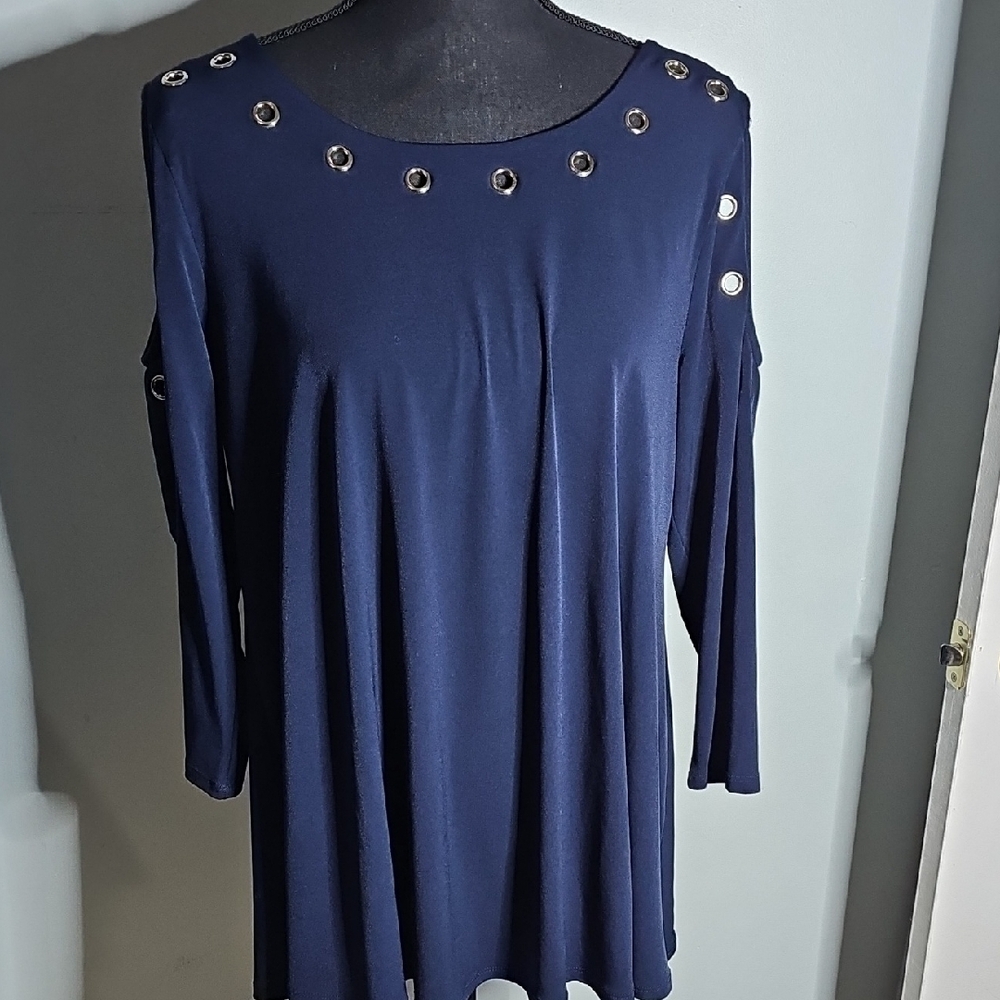 Navy Blue Grommet Detail Women's Top